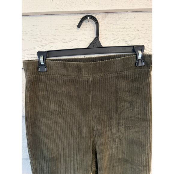 Aerie Green Ribbed Corduroy Flare Pants High Rise Stretch Lounge Pants Medium - Picture 4 of 5